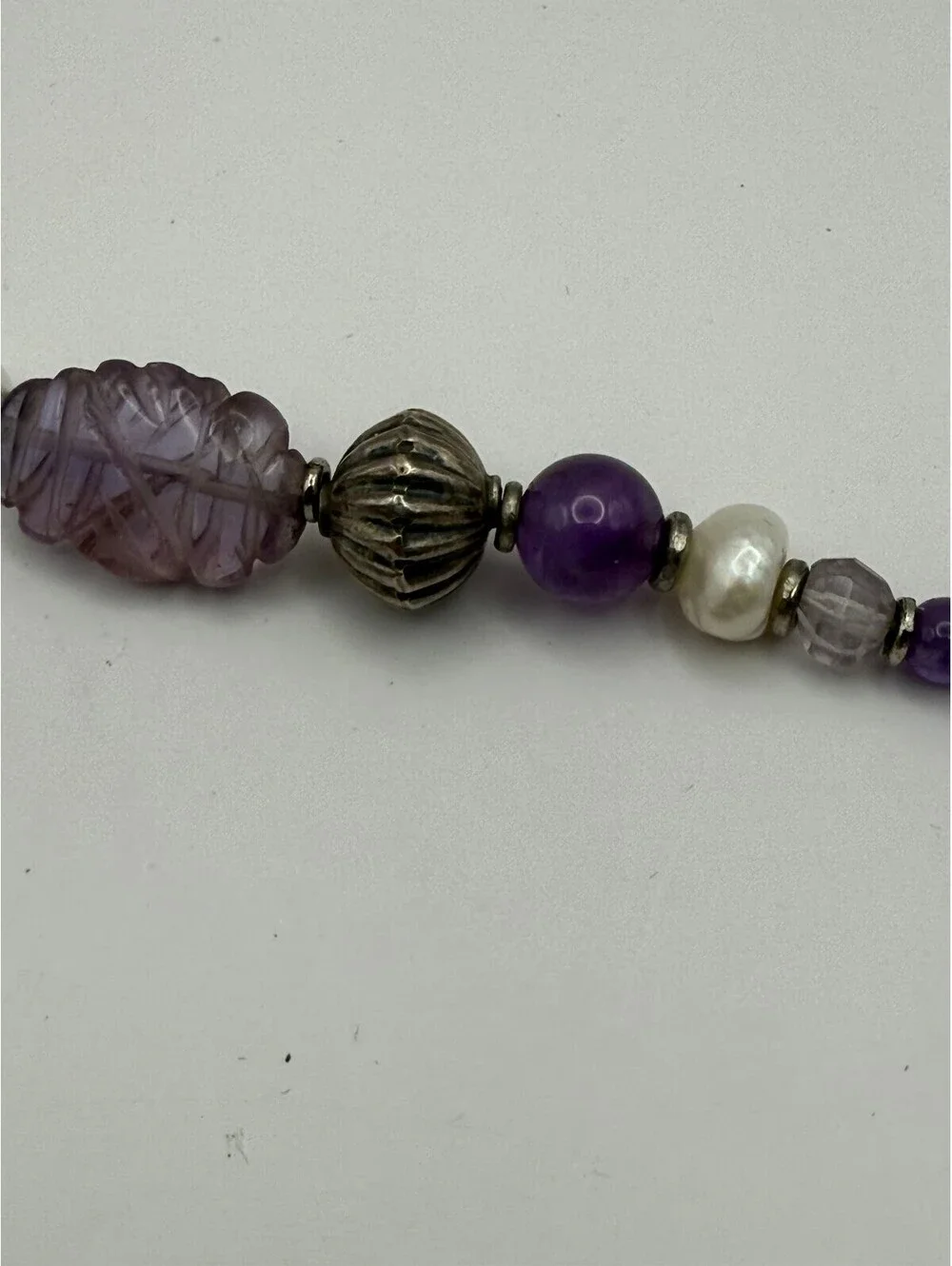 925 Sterling Silver Amethyst Pearl Peridot Gemstone Beaded Pendant Necklace